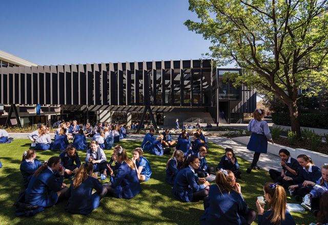 The new Mandeville Centre at Melbourne independent girls’ school Loreto Mandeville Hall houses the school administration, staff centre, lecture theatre, Learning Resource Centre and Year 12 Centre.