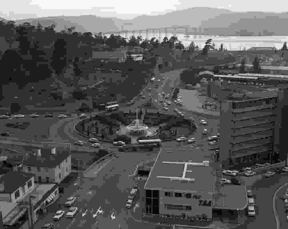 View of the Railway Roundabout in Liverpool Street, Hobart during the 1970s.