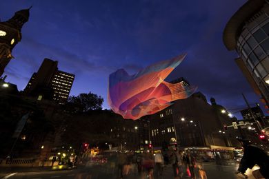 Tsunami 1.26 by Janet Echelman – aerial lace installation, machine netting using Spectra fibre part of the Love Lace exhibition and Sydney's Art & About festival.