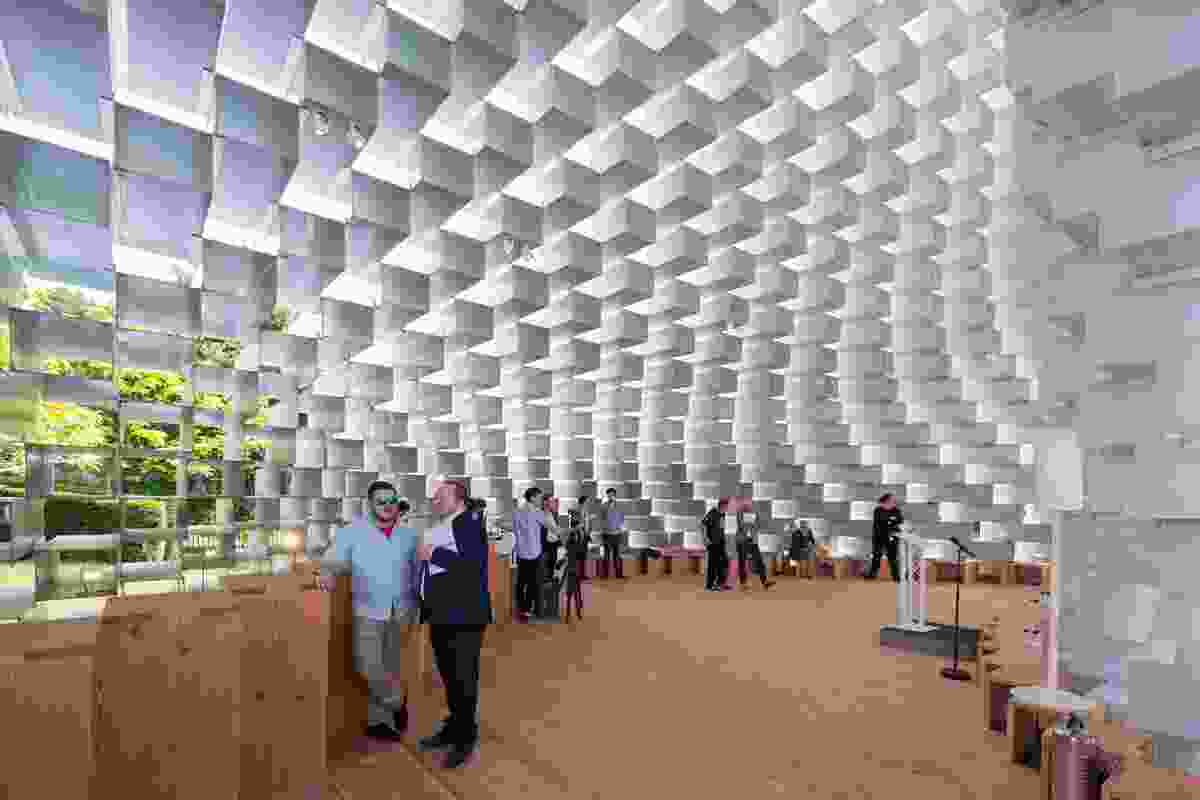 Interior of Bjarke Ingel's Serpentine Pavilion. By day the structure will house a café and at night will be a space for the Serpentine's Park Nights programme that includes works by artists, writers and musicians.