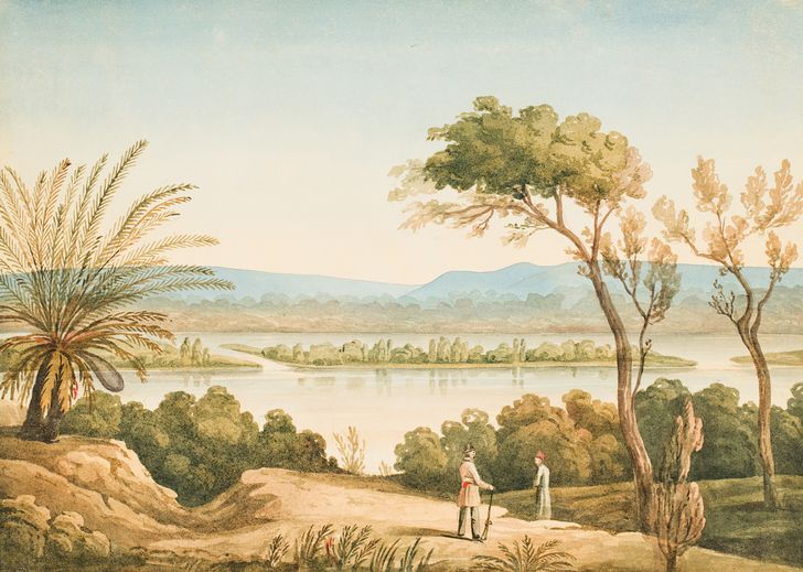 An early view of the Swan River in Swan River – View from Fraser's Point by Frederick Garling (1827).