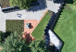 The 2018 NGV Architecture Commission Doubleground reflects on the fractured nature of memory and the iconic Roy Grounds-designed spaces of its location. Bottom left: Draped Seated Woman (1958), Henry Moore.