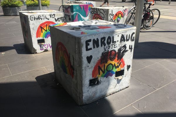 Melbourne's temporary concrete bollards quickly turned into a canvas for street art.