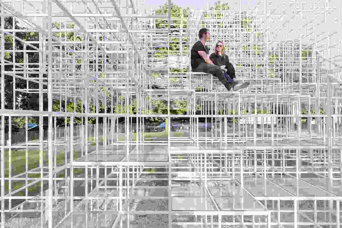 The repetitive matrix of the Fujimoto’s pavilion forms both furniture and structure.