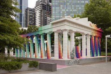 Temple of Boom is a reimagining of the Parthenon, one-third the size of the original and displays the work of several local artists of diverse backgrounds and styles.