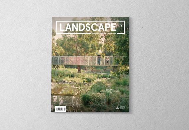 The cover of the November 2021 issue of Landscape Architecture Australia features Reimagining Your Creek by Realmstudios with Alluvium Consulting and E2DesignLab.
