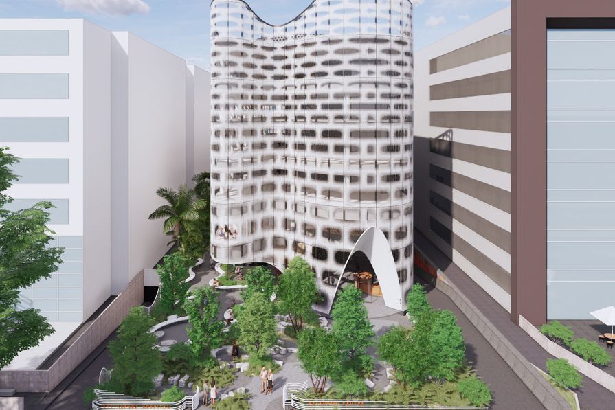 The Victorian Melanoma and Clinical Trials Centre by Lyons, with landscape architecture by Rush Wright Associates.