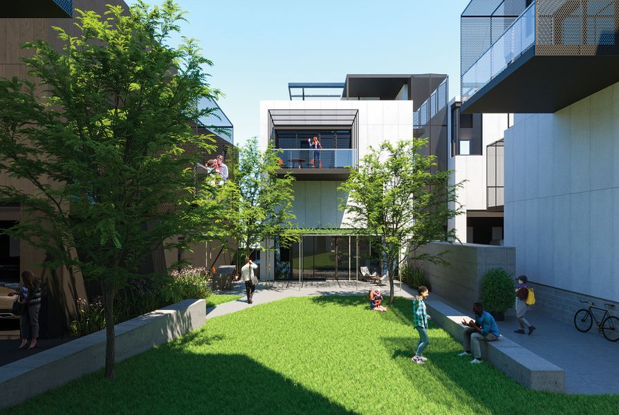 Render of Baugruppen at WGV, Perth, designed by Spaceagency Architects. A “live project,” it will allow the design and construction of apartments to be initiated by buyers – a participatory process that is unprecedented in the Australian marketplace.