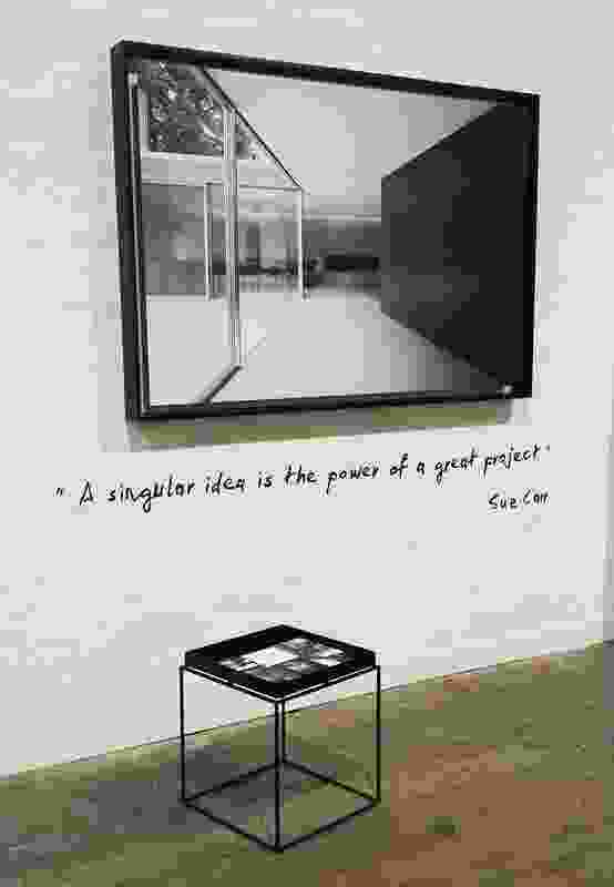 Sue Carr’s display featured black-and-white photographs of her work alongside personal quotes about the importance of good design.