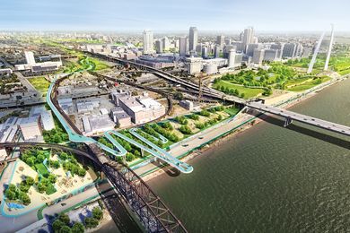 The design for the Chouteau Greenway in Missouri, led by Stoss Landscape Urbanism aims to connect St. Louis’s Forest Park with its Gateway Arch and adjacent neighbourhoods providing opportunities for diverse collective experiences.