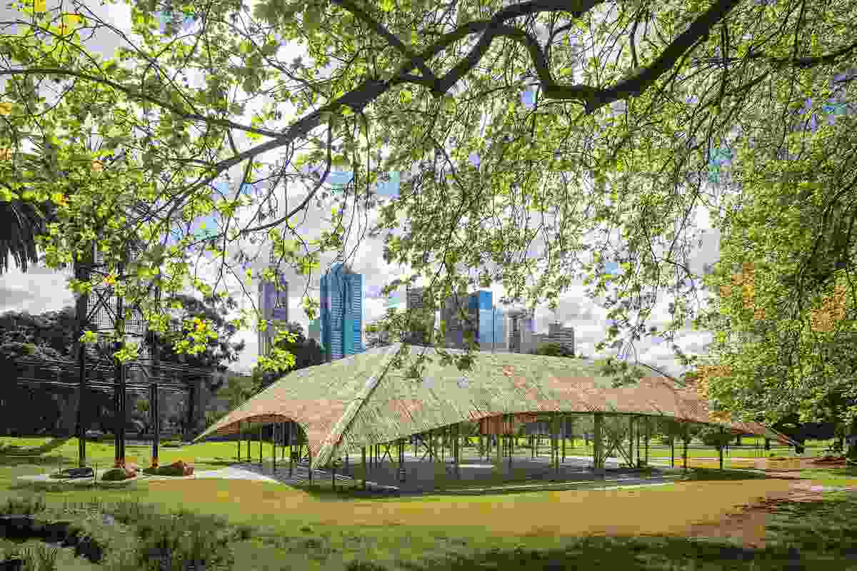 Sited on the edge of the Queen Victoria Gardens, the third iteration of the MPavilion was designed by Studio Mumbai. 