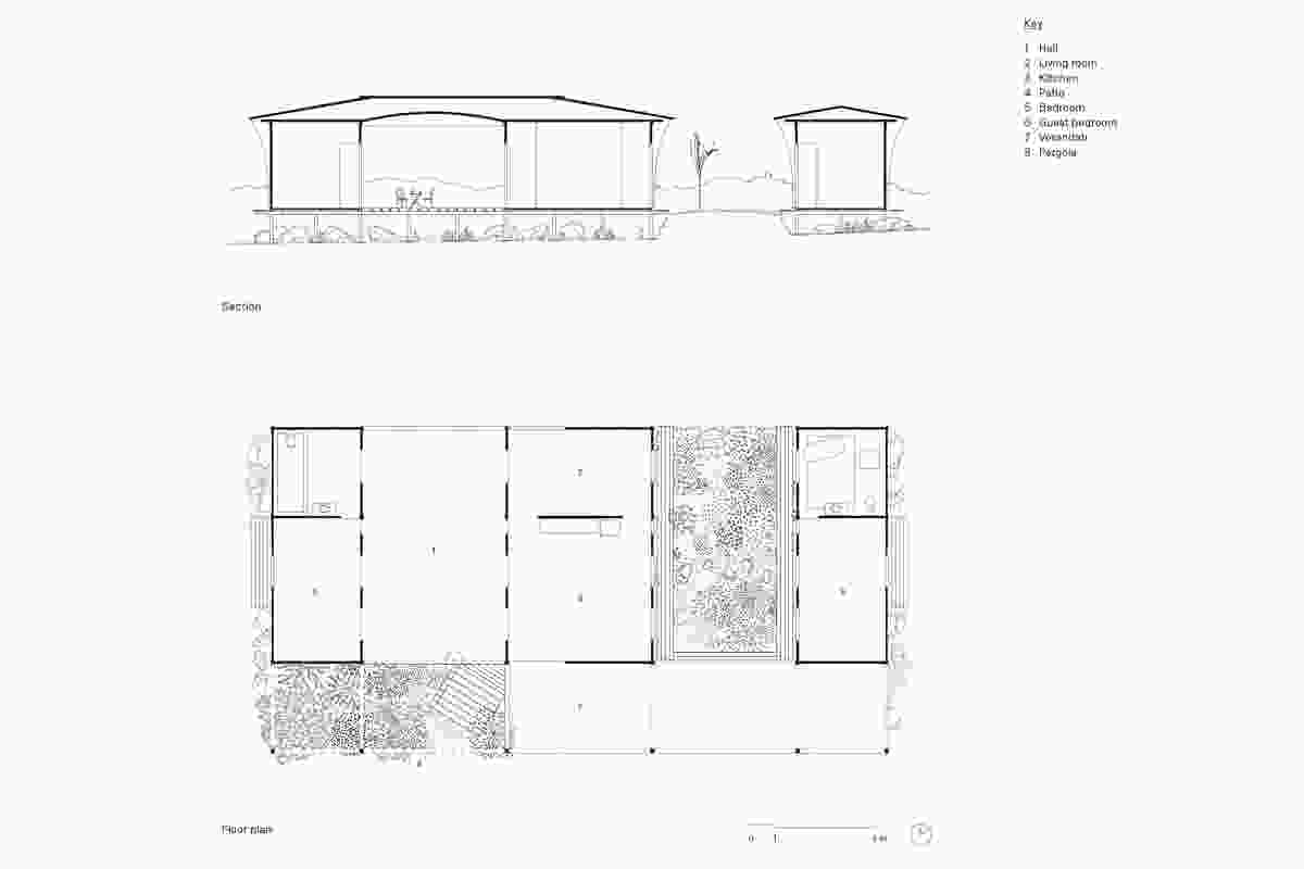 Plan and section of House with a Guest Room by Andrew Power.