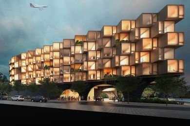 A proposed hotel in the new Western Sydney Aerotropolis designed by Hassell.