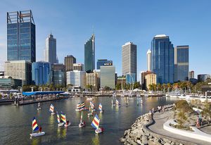 Reclaimed land was removed to create an artificial inlet that returns the city to the water’s edge.