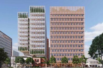 Tower three will feature with a warm, soft shingles facade made of bronze perforated screens.