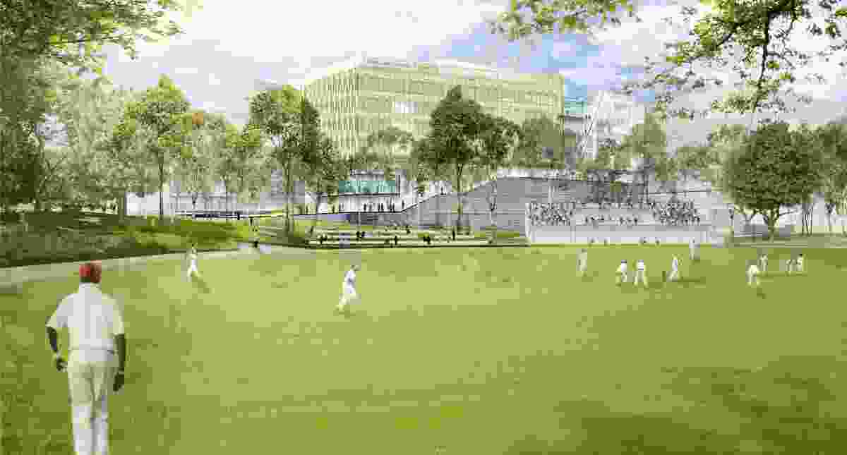 The The proposed health building at the University of Sydney by Diller Scofidio Renfro and Billard Leece Partnership will provide views of University Oval No. 1.