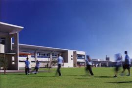 Looking over the Grass Court to the north facade.