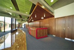 Looking from the conference reception centre
along the length of the building.