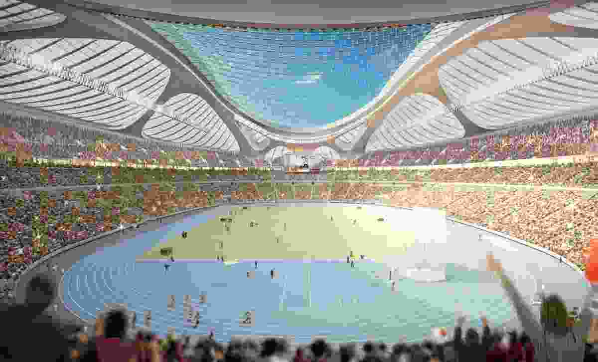 Proposed Tokyo Olympic Stadium by Zaha Hadid Architects depicted as an athletics venue.