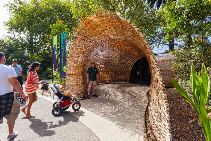 Entrance to the lemur enclosure attracts visitors from the main walking path at Melbourne Zoo.