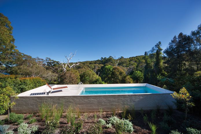 The raised pool in a bush garden evokes a Palm Springs setting.
