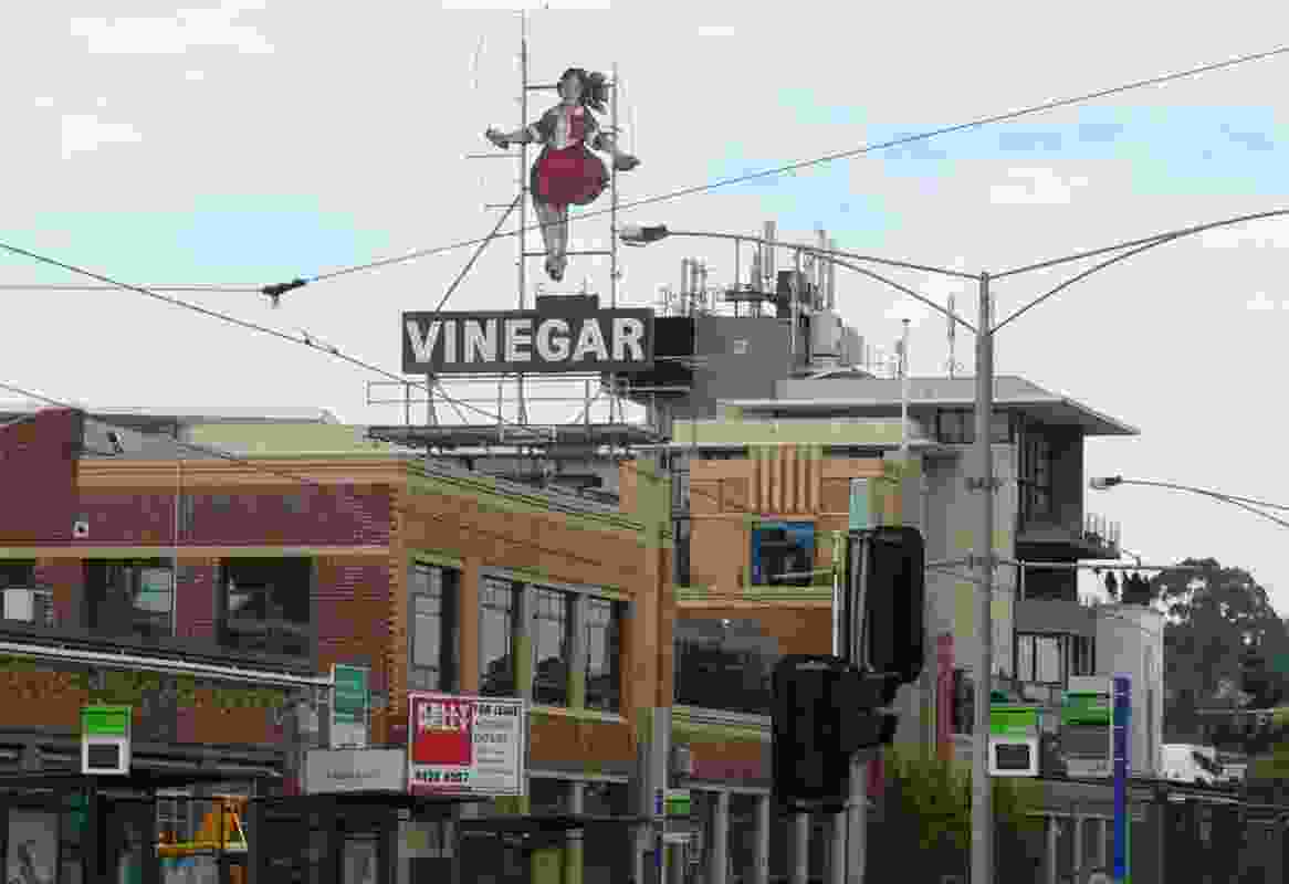 Victoria Street, Abbotsford in Melbourne with the famous Skipping Girl neon sign.  by Biatch