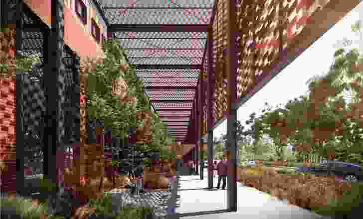 A double storey arbour will mark the entrance to the proposed Maitland Hospital by BVN.