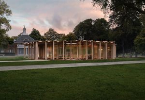 Serpentine Pavilion 2023 designed by Lina Ghotmeh (render, exterior view).