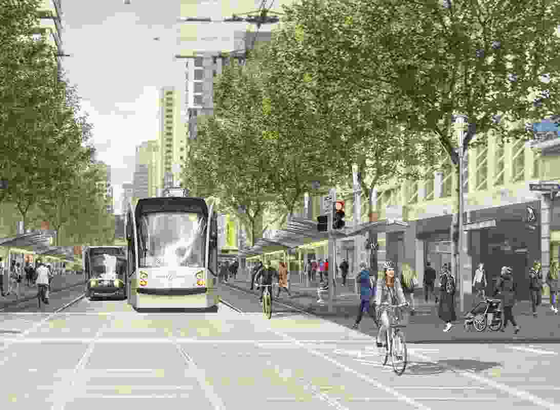 A concept image for a pedestrianized Elizabeth Street.