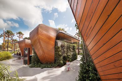 Timber canopies at Darling Quarter, Sydney, by fjmt.