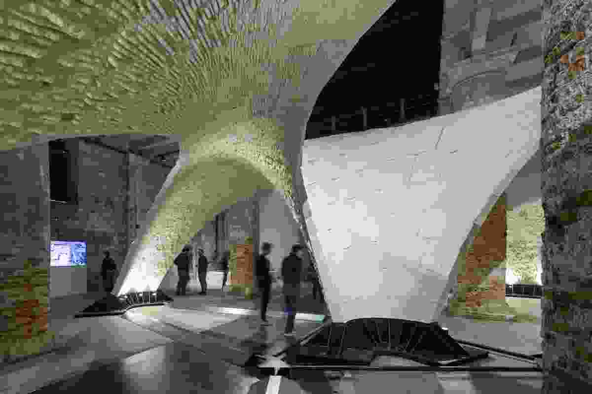 Beyond Bending was a collaborative project between the Block Research Group at ETH Zurich with engineers Ochsendorf DeJong and Block, and The Escobedo Group, featuring four three-dimensional vaulted floor prototypes.