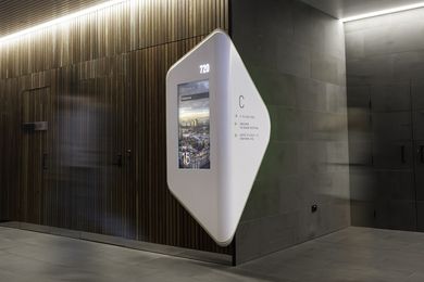 Medibank's Melbourne headquarters by Alexander Meeks of Adherettes used Corian for signs.