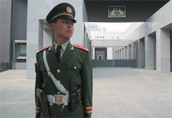 The embassy now. Armed sentries now guard the
main entry gate in response to security concerns.
Photograph Ben McMillan.