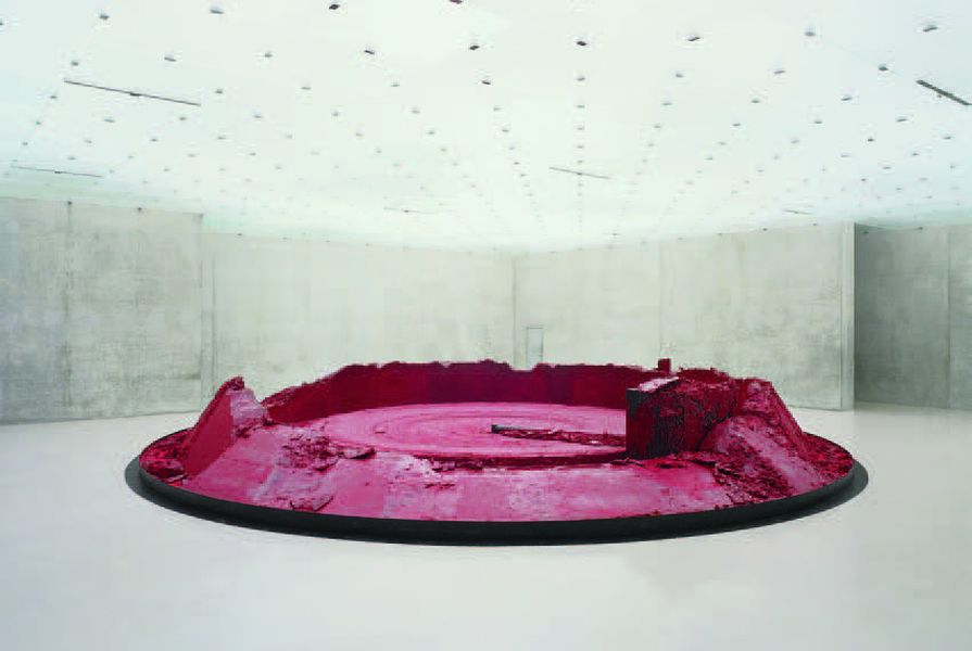 Anish Kapoor My Red Homeland (2003) installation view, Kunsthaus Bregenz, wax and oil-based paint, steel arm, motor. 
