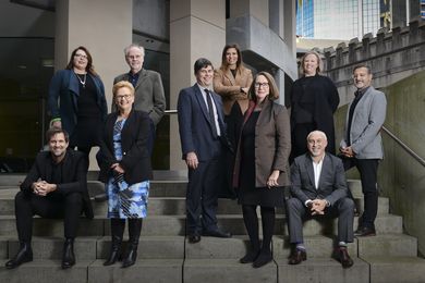 The NSW Architects Registration Board. L-R: Prof Gerard Reinmuth, Melonie Bayl-smith, Sue Weatherley, Nigel Bell, Peter Poulet, Milly Brigden, Dr Deborah Dearing, Sarah Marshall, Shaun Carter, Peter Salhani (Absent: Matt Curll)