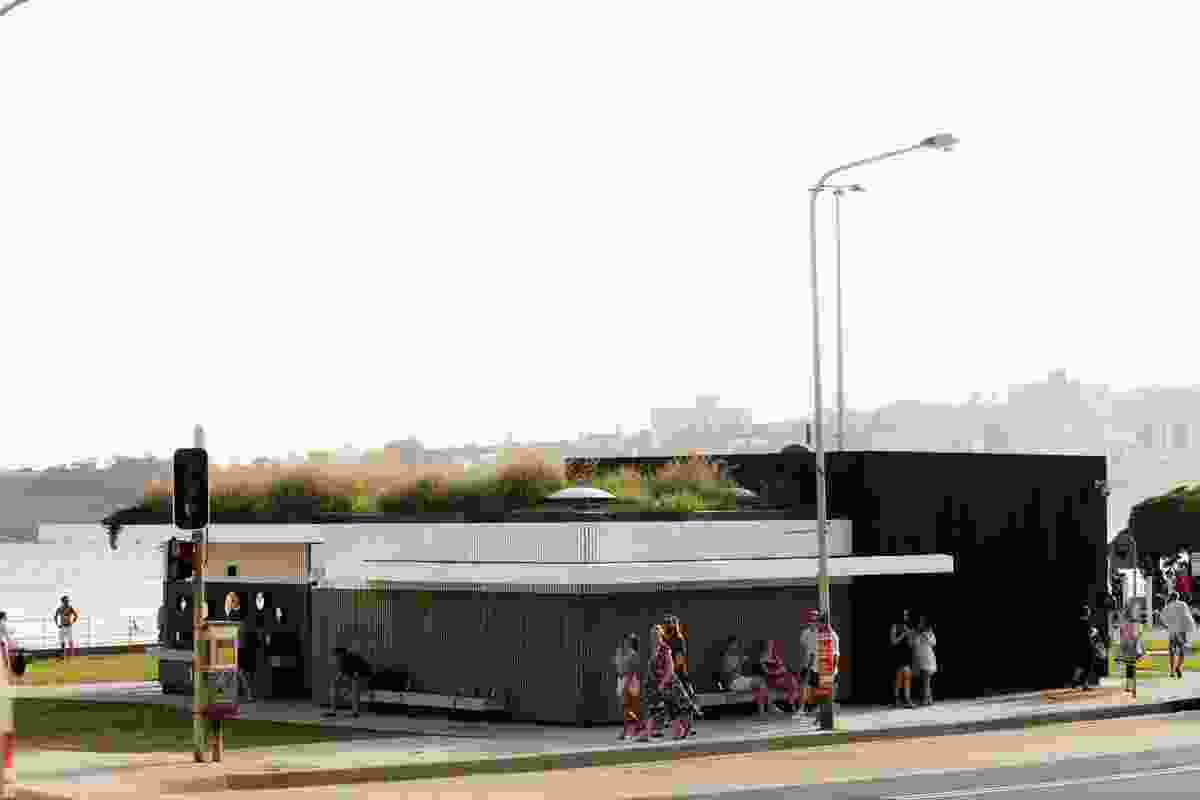 The north-eastern corner of the building doubles as a bus shelter, while the green roof acts as a “fifth facade” for the tall overlooking neighbours.