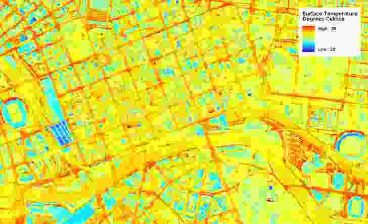 A map showing surface heat in the City of Melbourne during the night.