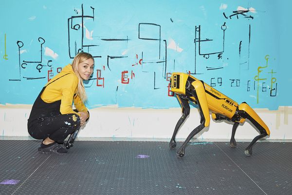 Polish-born Agnieszka Pilat trains Boston Dynamics robot dogs to paint autonomously.