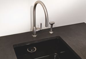 Acquello black fireclay sink.
