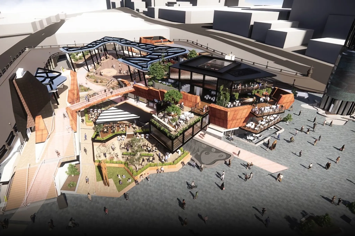 Concept designs for the redeveloped Yagan Square market hall precinct featuring a five-level hospitality hub.